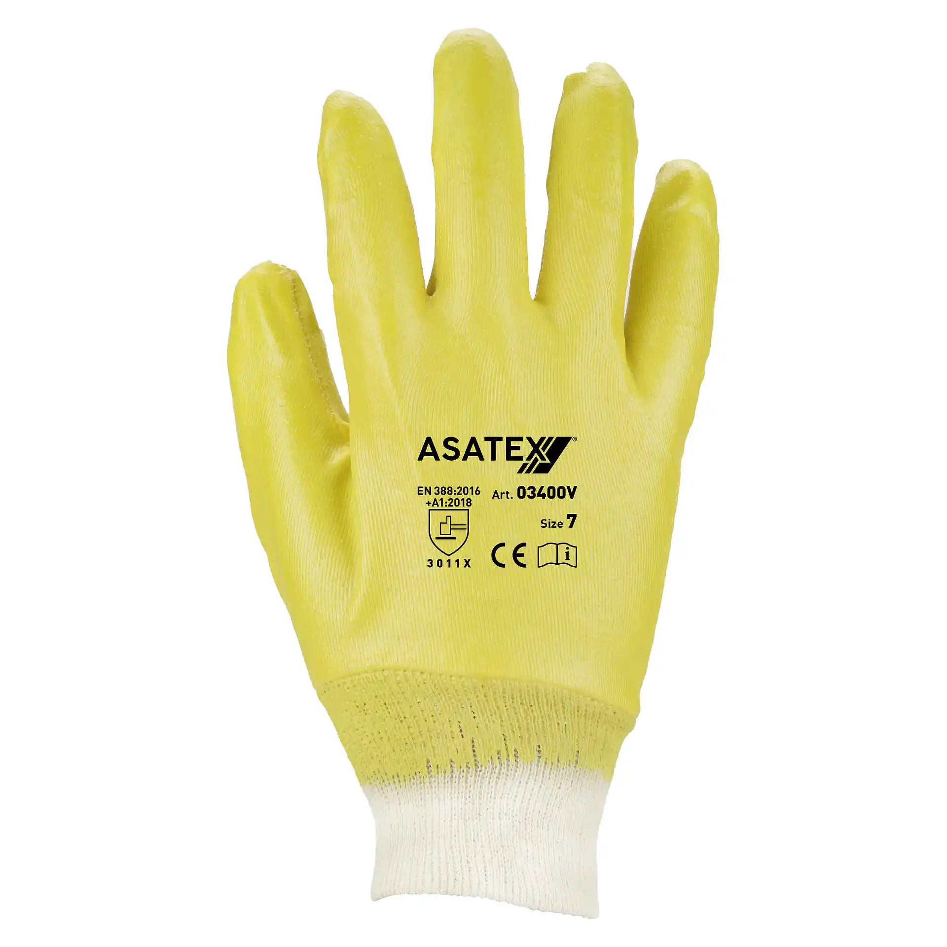 Robuster ASATEX Nitril-Handschuh 03400V Vollbeschichtet Gelb mit Strickbund