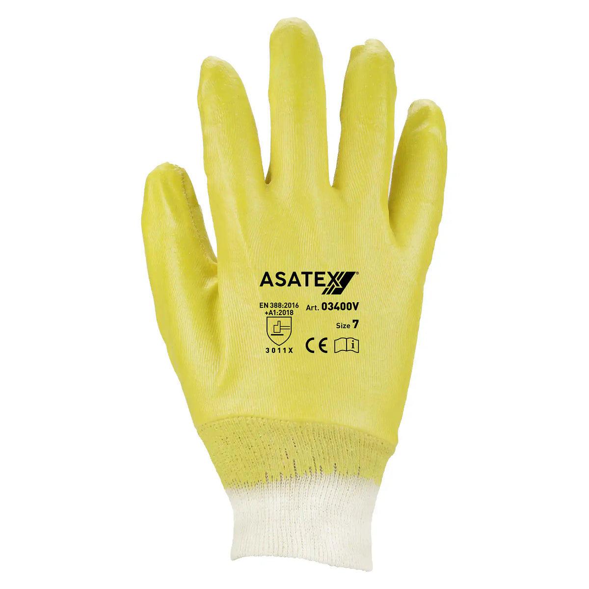 Robuster ASATEX Nitril-Handschuh 03400V Vollbeschichtet Gelb mit Strickbund