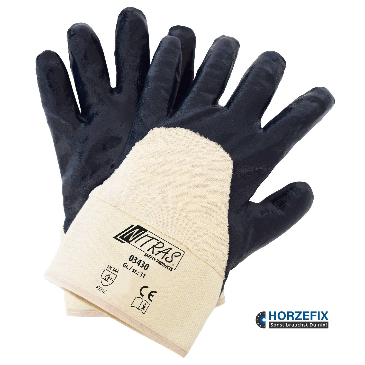 03430 Nitras Nitrilhandschuhe 3/4 beschichtet Arbeitshandschuhe Gartenhandschuhe 12 Paar 8-11 horzefix