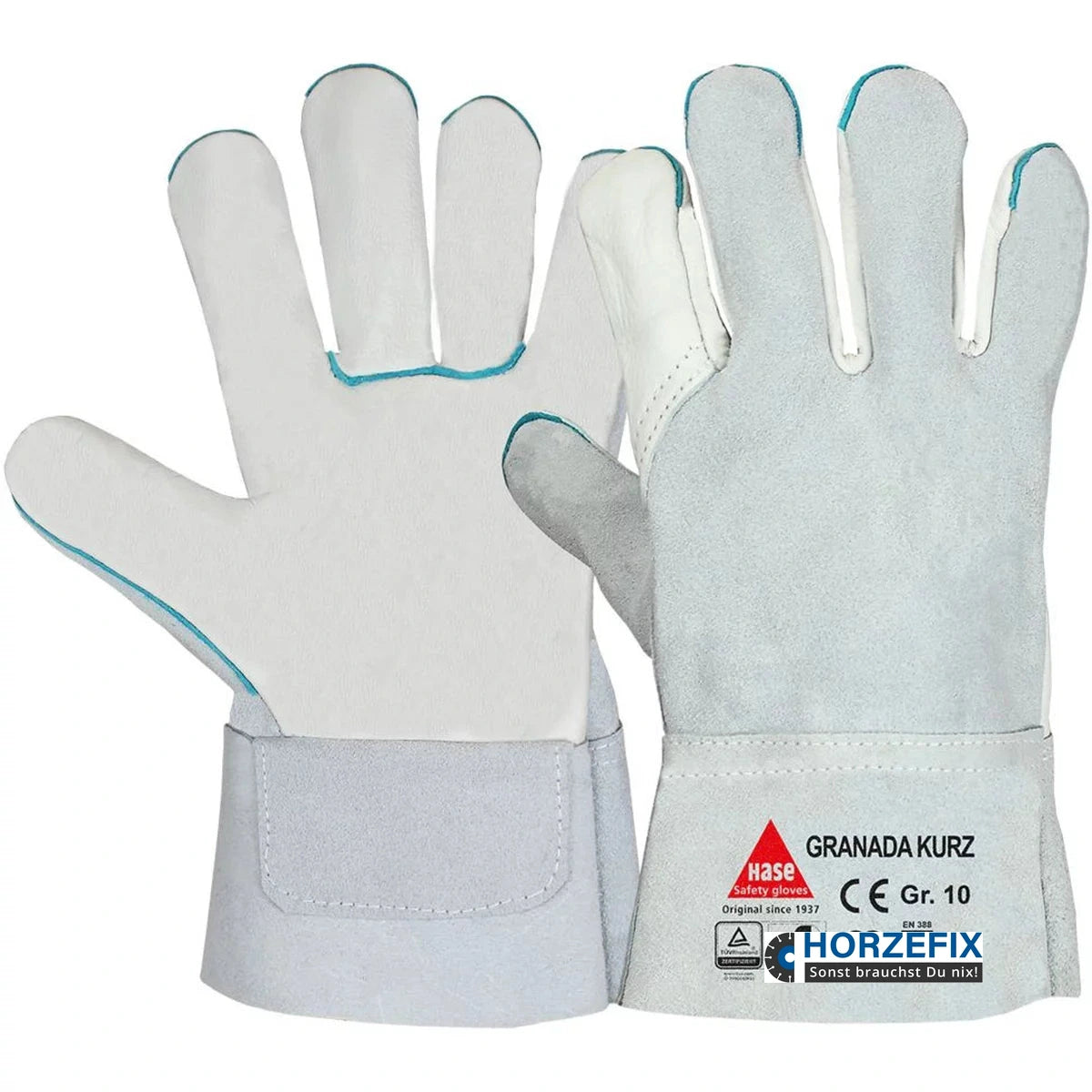100328 Hase GRANADA-short 5-Fg. Sicherheitshandschuh aus Rindleder 6 Paar Gr 10 und 12 horzefix