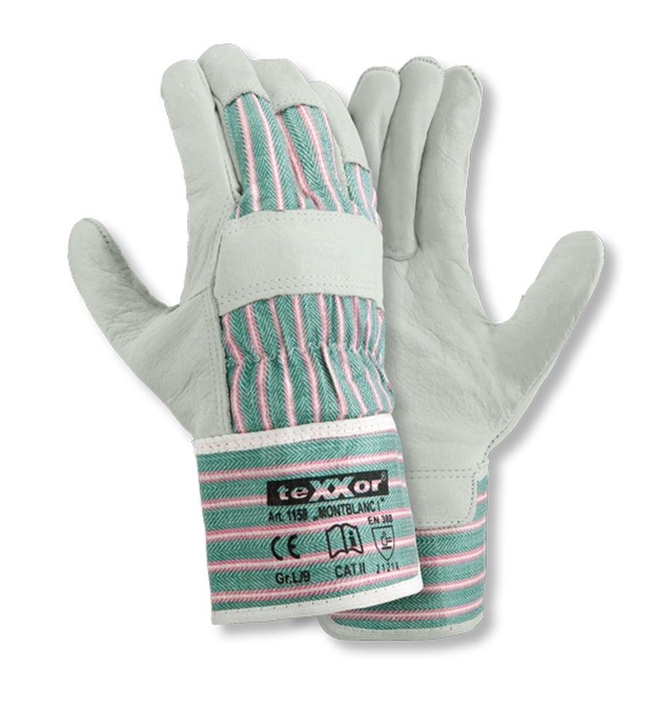 1158 texxor Montblanc I Rindvollleder Arbeitshandschuh 12-120 Paar grün/rot Gr 8-12