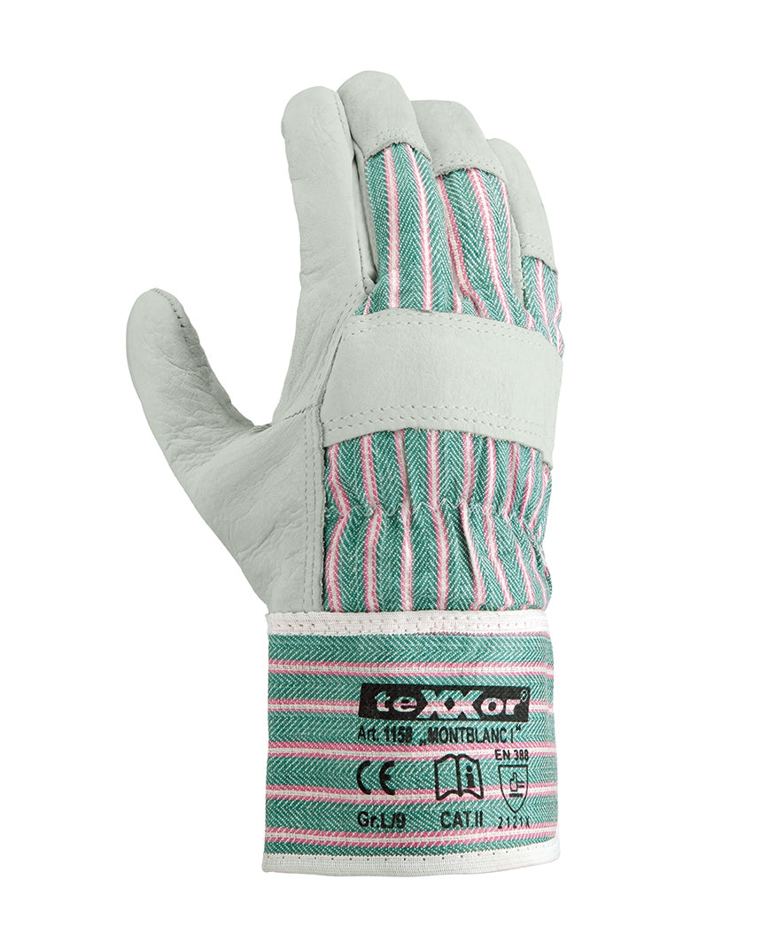 1158 texxor Montblanc I Rindvollleder Arbeitshandschuh 12-120 Paar grün/rot Gr 8-12