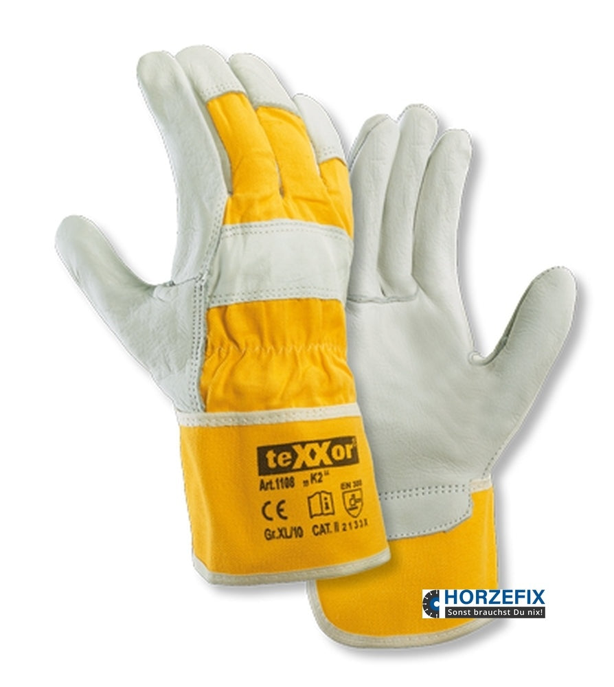 120 Paar 1108 texxor Rindvollleder Handschuh K2 Lederhandschuh EN 420 Gr 8-12 horzefix