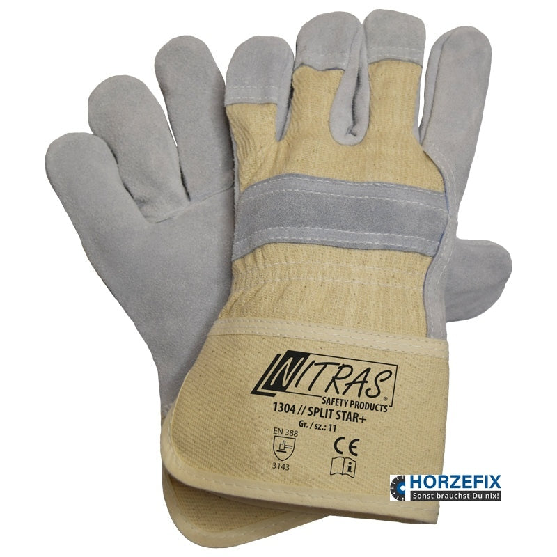 1304 Nitras Split Star Plus Rindspaltlederhandschuhe Doppelnähte 1,3 mm dick grau 12 Paar Gr 11 horzefix