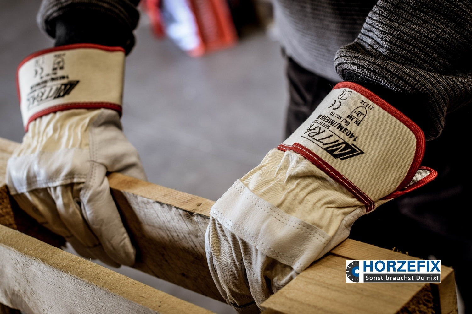 1403M Nitras MERKUR Rindvollleder Arbeitshandschuh grau mit Stulpe 12 Paar Gr 10 horzefix