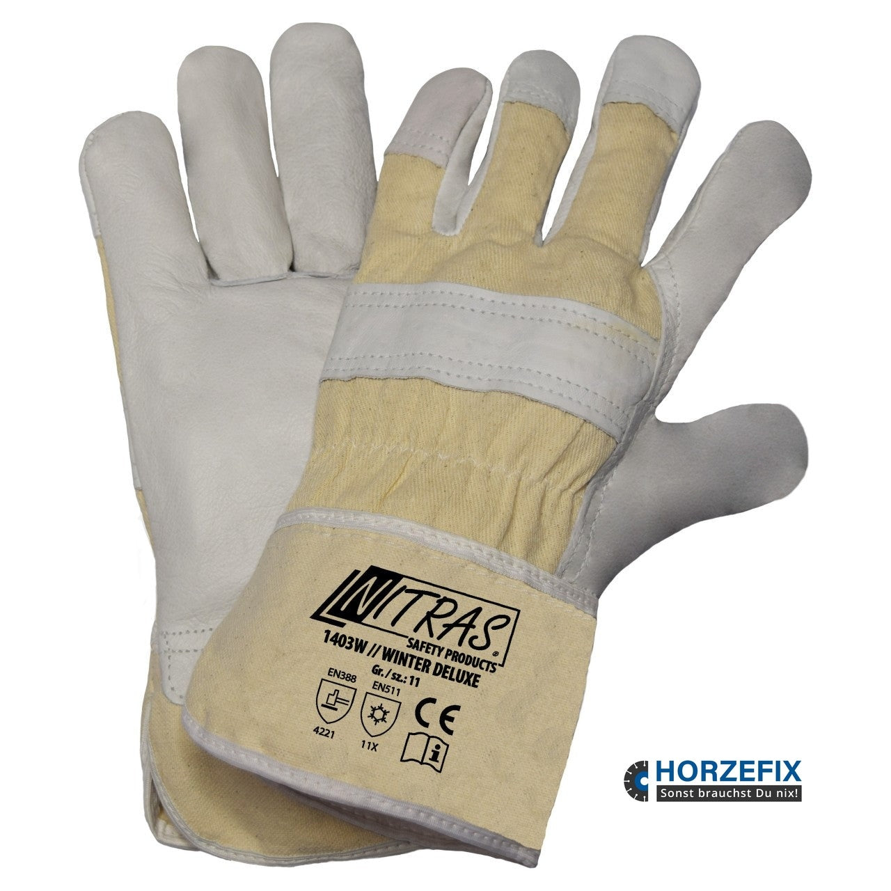 1403W Nitras Winter Worker Rindvolllederhandschuhe Winterhandschuh 12 Paar Gr 11 horzefix
