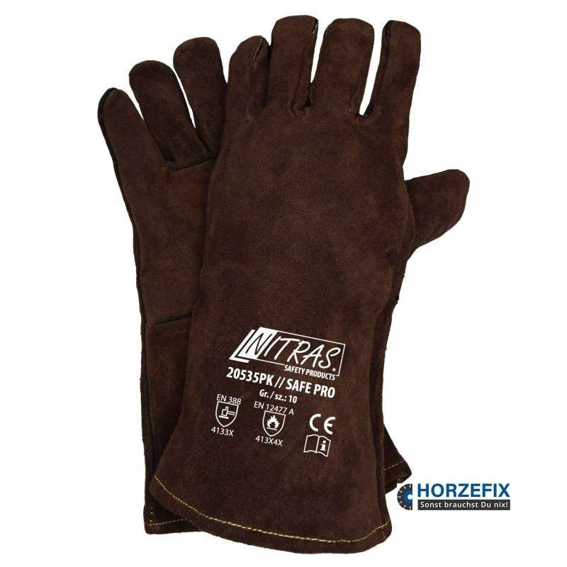 20535PK Nitras SAFE PRO Schweißerhandschuhe gefüttert braun Spaltleder 12 Paar Gr 10 horzefix