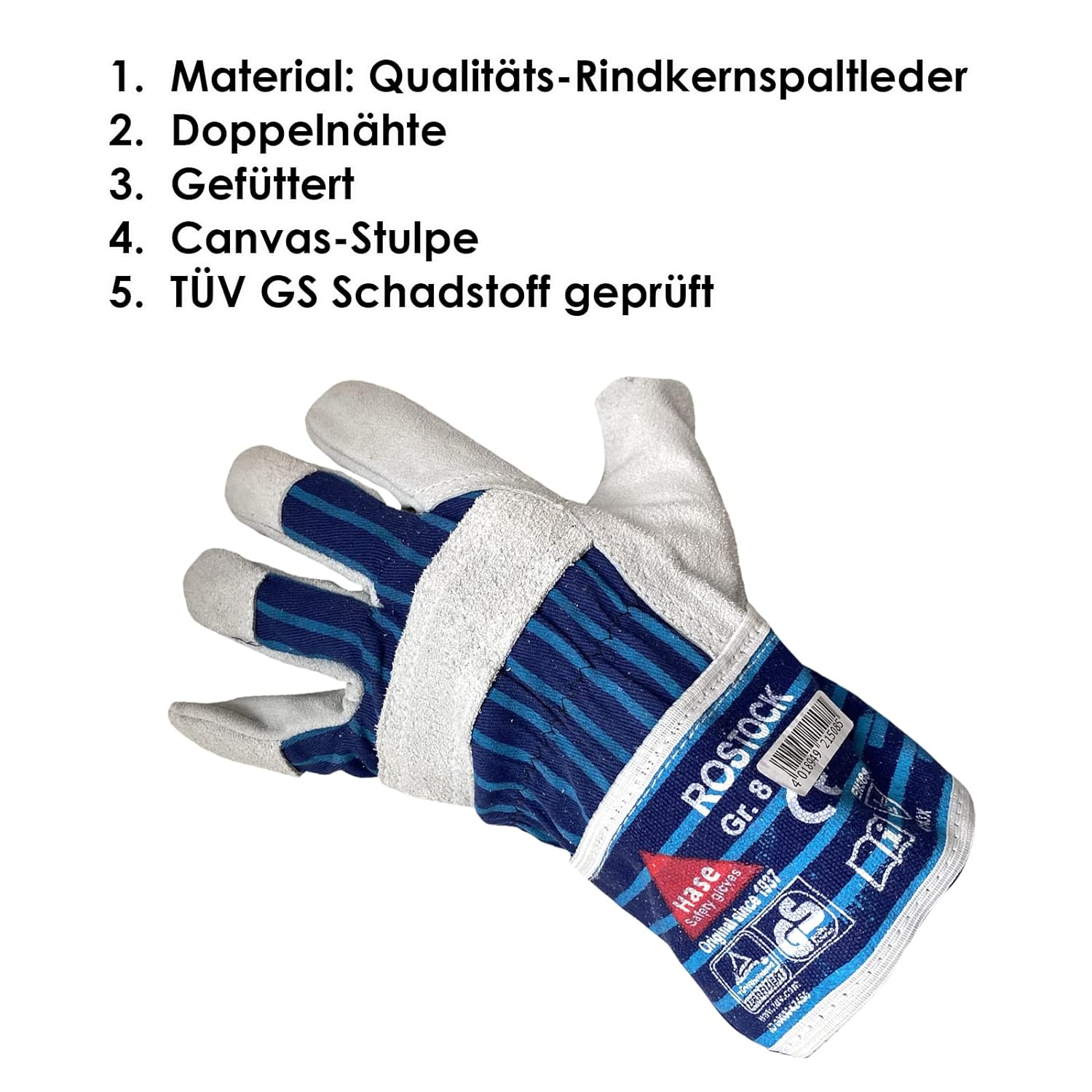 212150 Hase Rostock Arbeitshandschuh Rindspaltleder 12 Paar Gr 7-12 Hase Safety Gloves