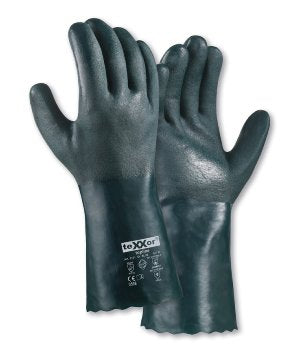 teXXor Topline PVC Chemikalienschutz Handschuhe GrĂĽn Geraut 35cm Langlebig