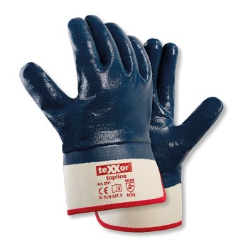 teXXor® topline Nitril-Handschuhe vollbeschichtet mit Stulpe in Blau