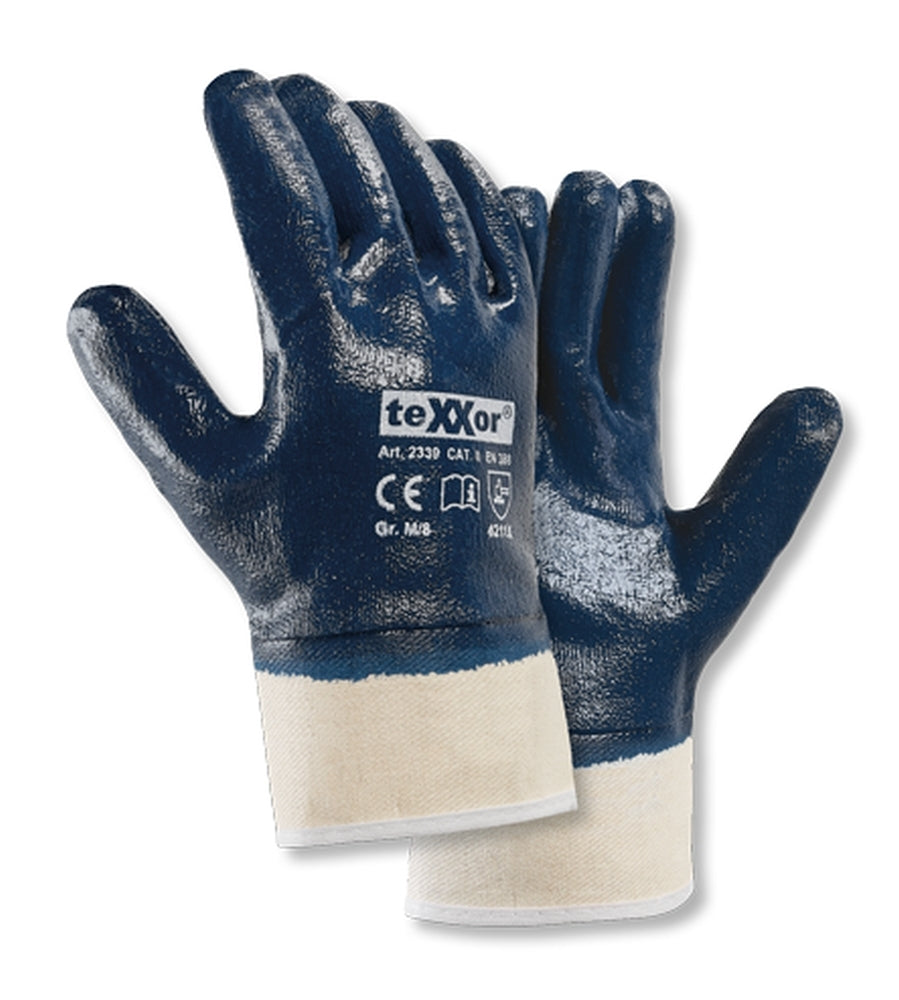 2339 teXXor Bau Nitrilhandschuh vollbeschichtet blau Stulpe 12-144 Paar Gr 7-11