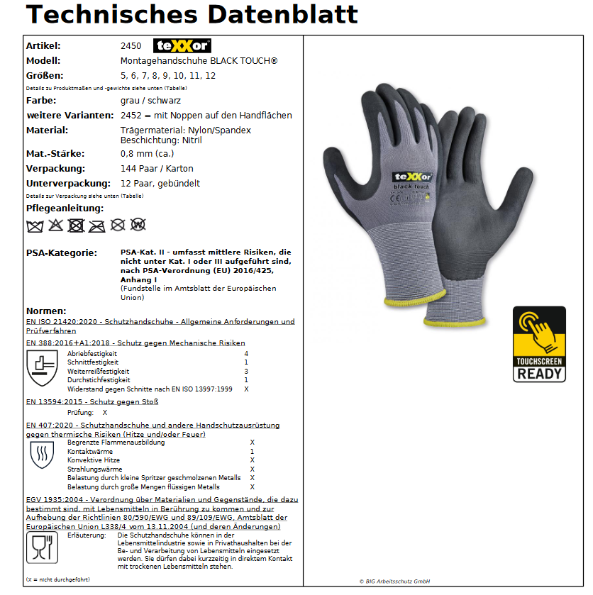 2450 texxor Nylon-Strickhandschuhe black touch nitril 12-144 Paar Gr 6-11