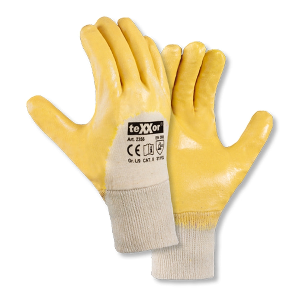2356 texxor Nitrilhandschuhe 3/4 beschichtet Strickbund gelb 12-144 Paar Gr 7-11