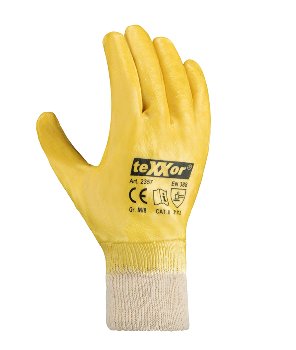 teXXor® Nitril-Handschuhe 2357 Gelb Vollbeschichtet mit Robustem Strickbund