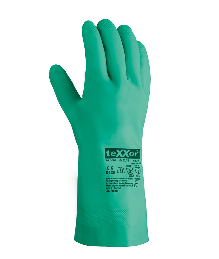 nitril handschuhe für lebensmittel 2360 teXXor Chemiehandschuh Nitril grün Lebensmittel geignet Gr 7-12