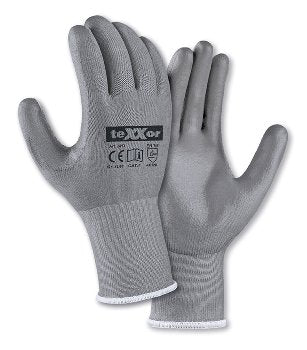 teXXor® Schnittschutz-Strickhandschuhe Grau PU-beschichtet Ergonomisch Flexibel Atmungsaktiv