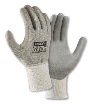 teXXor® Schnittschutz-Strickhandschuhe Grau für sicheres Arbeiten mit PU-Beschichtung