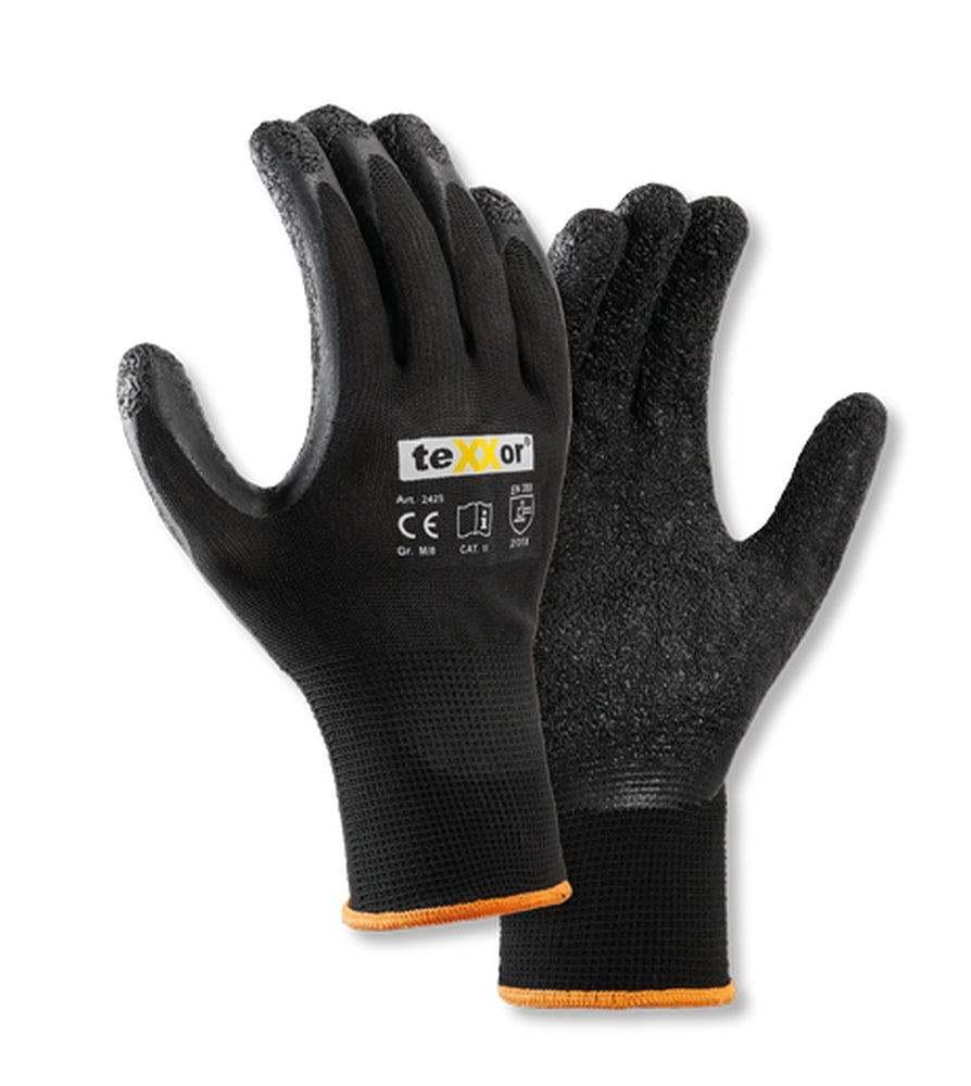 2425 texxor Latex Grip Montagehandschuhe 12-120 Paar Polyesterhandschuhe Gr 7-11