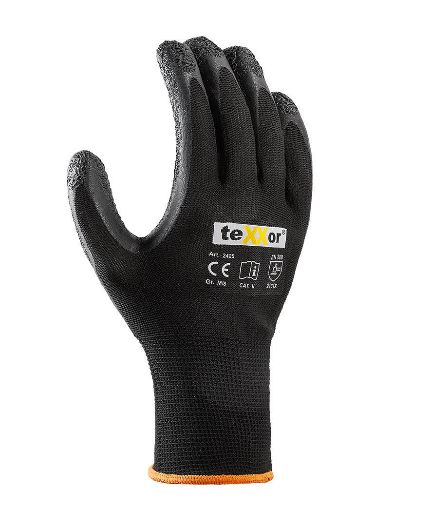 2425 texxor Latex Grip Montagehandschuhe 12-120 Paar Polyesterhandschuhe Gr 7-11