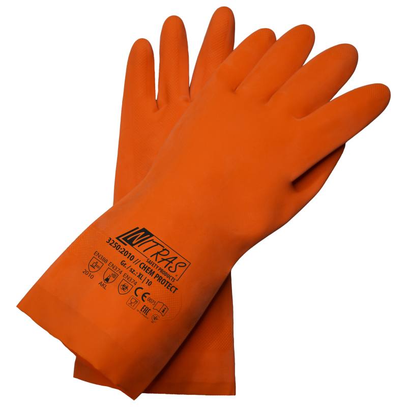 3250 Nitras Chem Protect Chemikalienschutzhandschuh latex orange 12 Paar Gr 7-11 horzefix