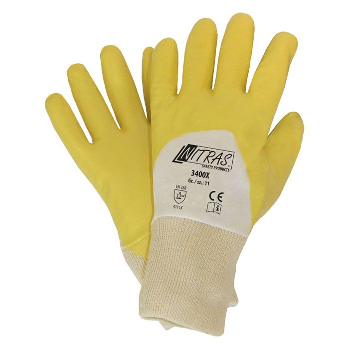 3400X Nitras 3/4 Nitril Beschichtung gelb EN 388 Strickbund Premium 12 Paar Gr 7-11 horzefix