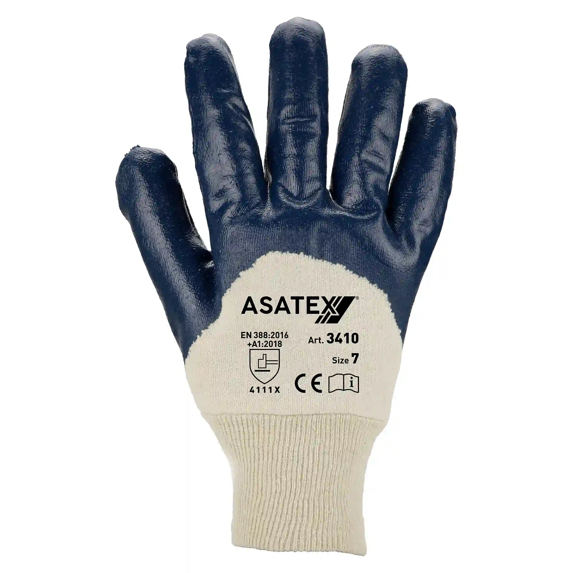 ASATEX Nitril Handschuh 3410 Teilbeschichtet Strickbund Blau Robuster