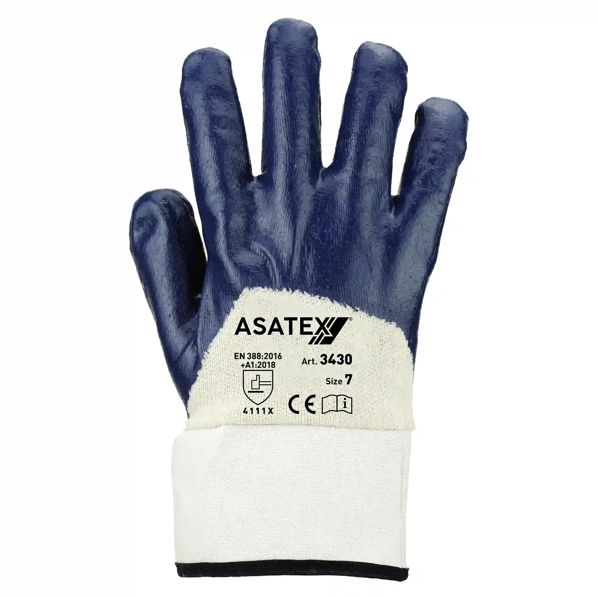 ASATEX Nitril Handschuh 3430 Robuster Arbeitshandschuh mit Stulpe Blau