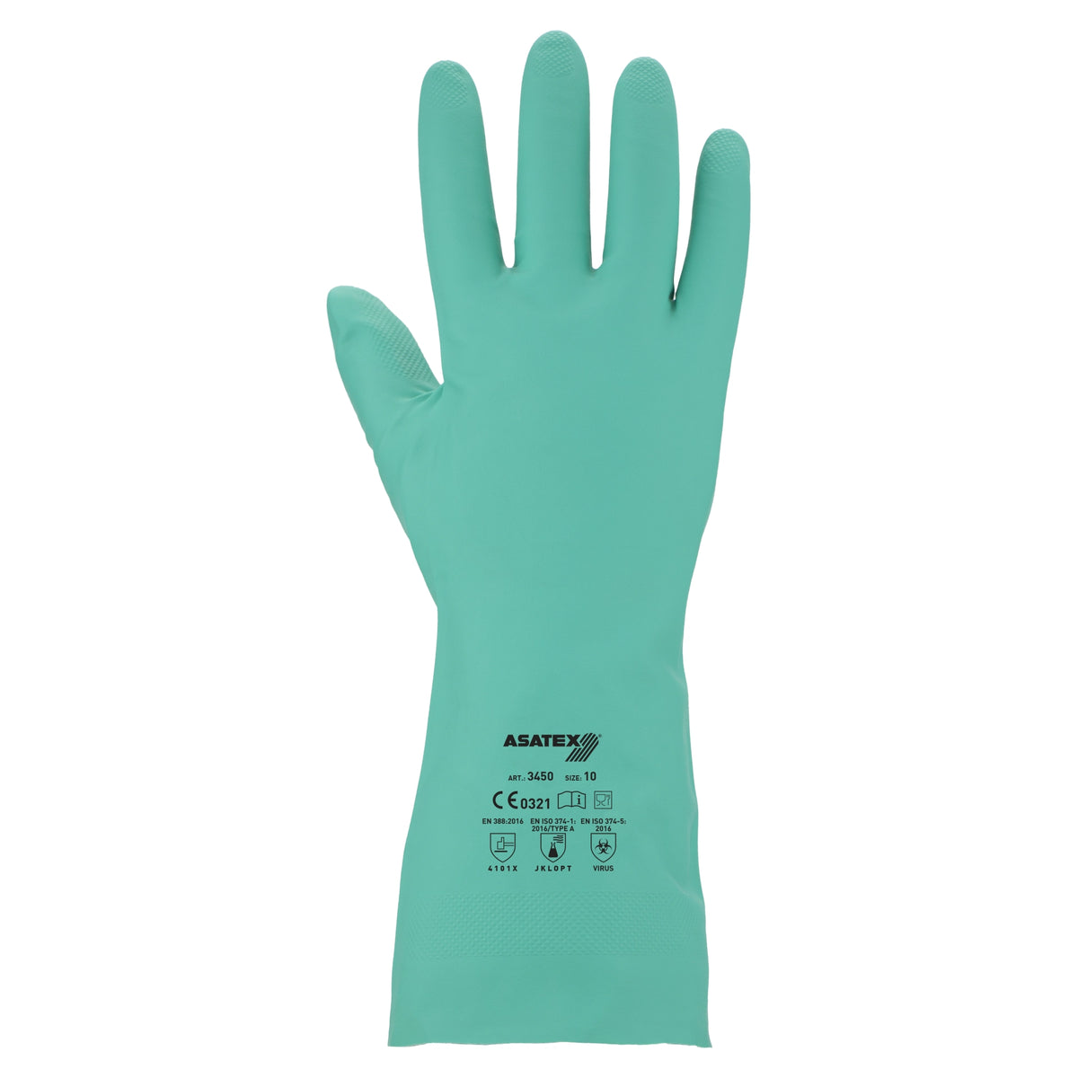 ASATEX 3450 Nitril Chemikalienschutzhandschuh GrĂĽn 320mm Beflockung Robust