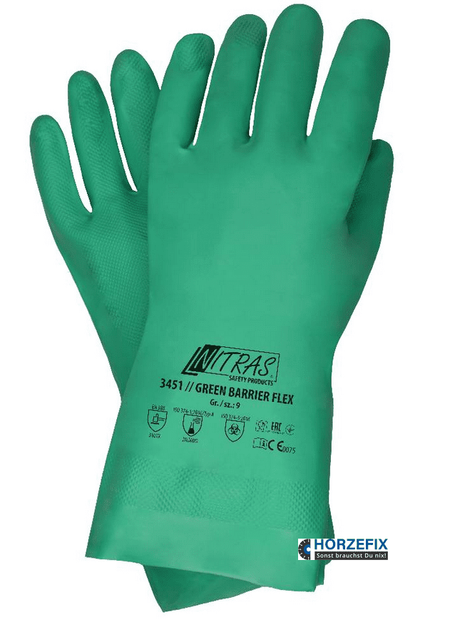 3451 Nitras GREEN BARRIER FLEX Chemikalienschutzhandschuhe Nitril grün 12 Paar Gr 7-11 horzefix