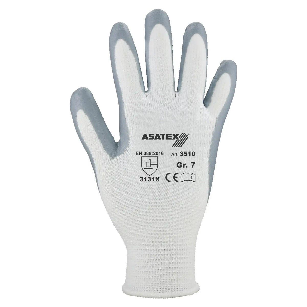 ASATEX 3510 Feinstrickhandschuh Weiß Nitril beschichtet Polyester Montage Schutz