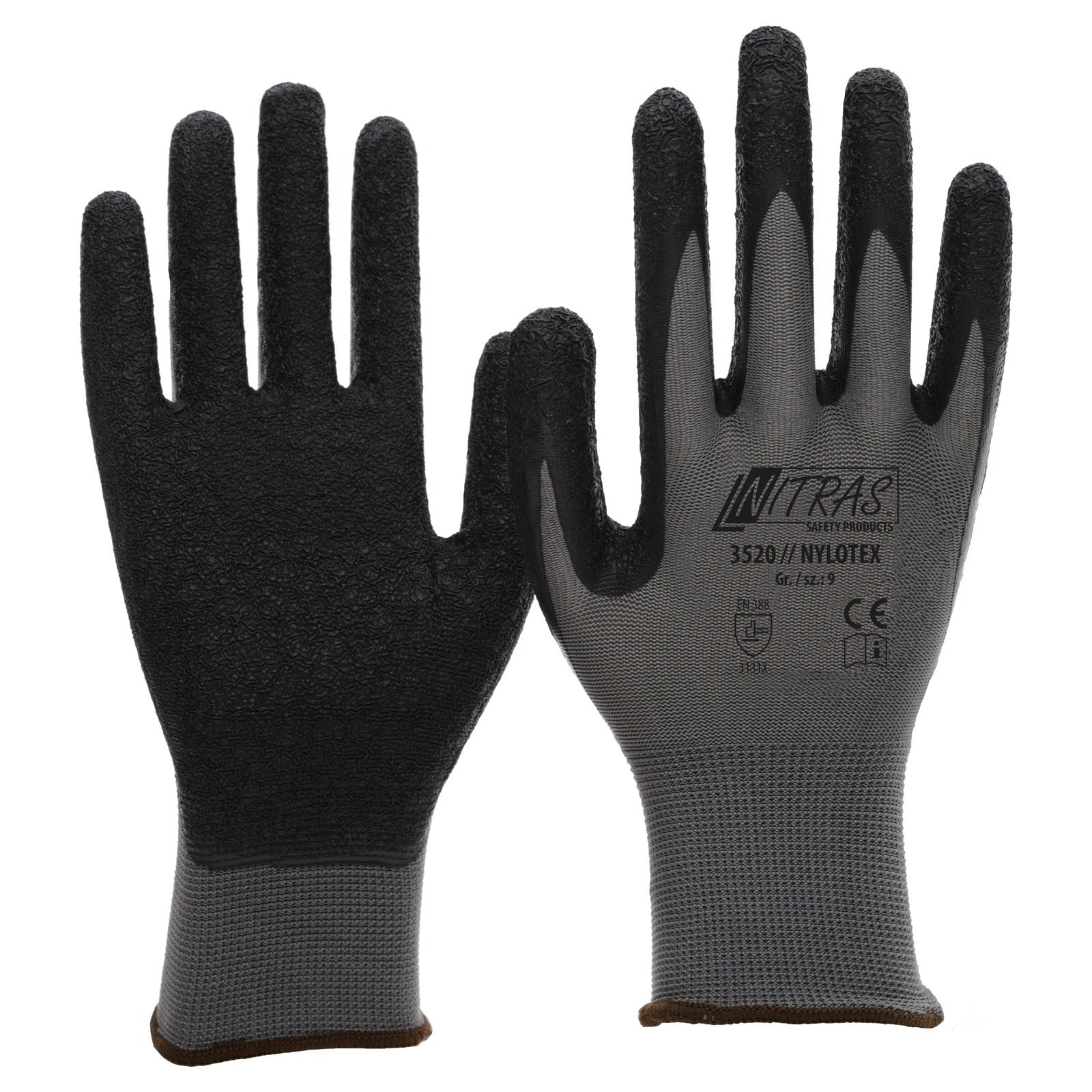 3520 Nitras Nylotex Nylon-Latexhandschuhe Arbeitshandschuhe extrem Grip 12 Paar Gr 7-12 horzefix