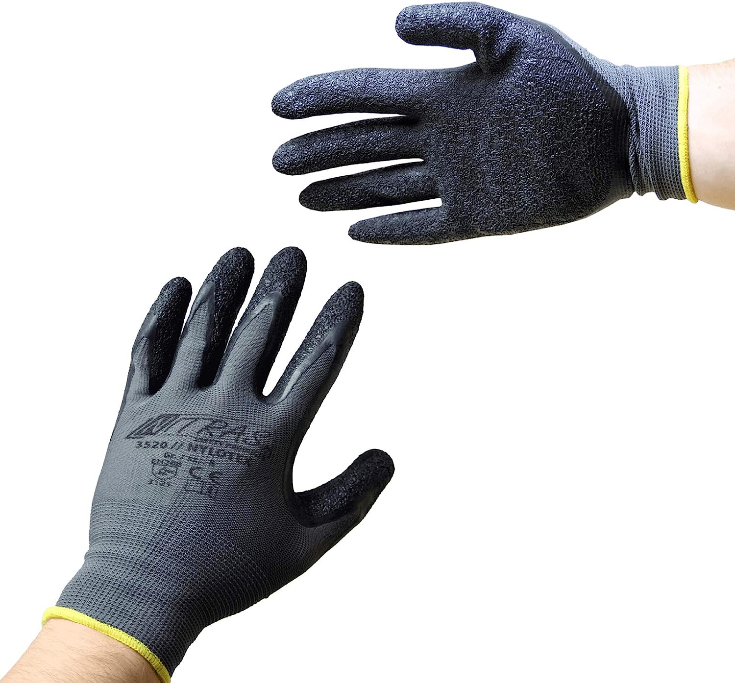 3520 Nitras Nylotex Nylon-Latexhandschuhe Arbeitshandschuhe extrem Grip 12 Paar Gr 7-12 horzefix