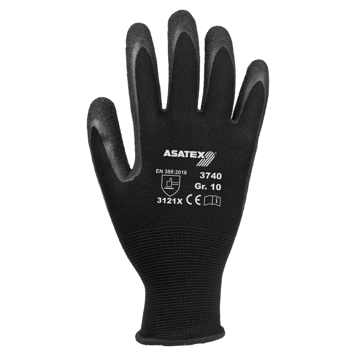 ASATEX 3740 Latexhandschuhe Schwarz Griffsicher Wasserabweisend Polyester Strick