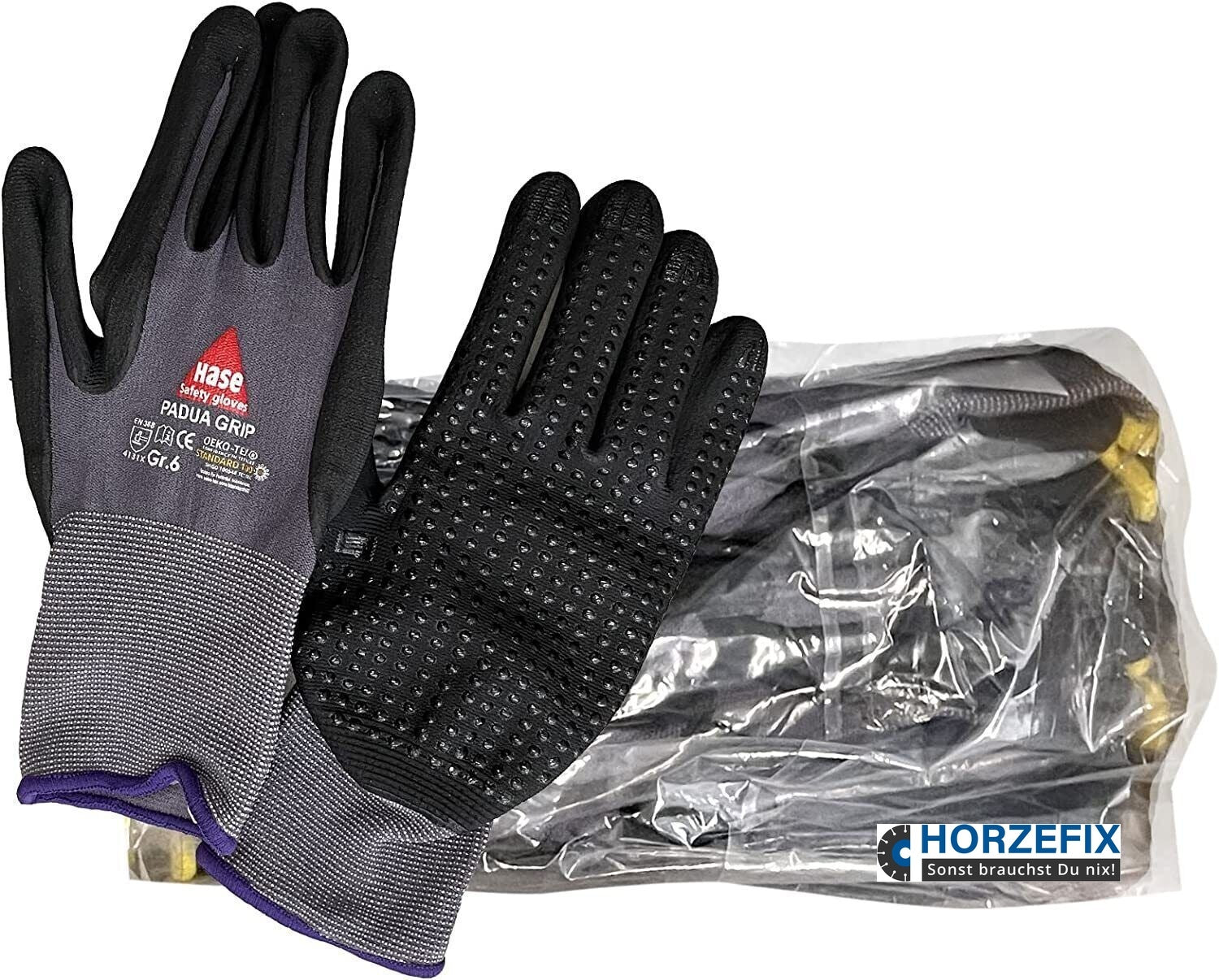 508150 Hase Montagehandschuh Padua Grip aus Nylon Feinstrick Nitrilnoppung 10 Paar Gr. 6-11 horzefix