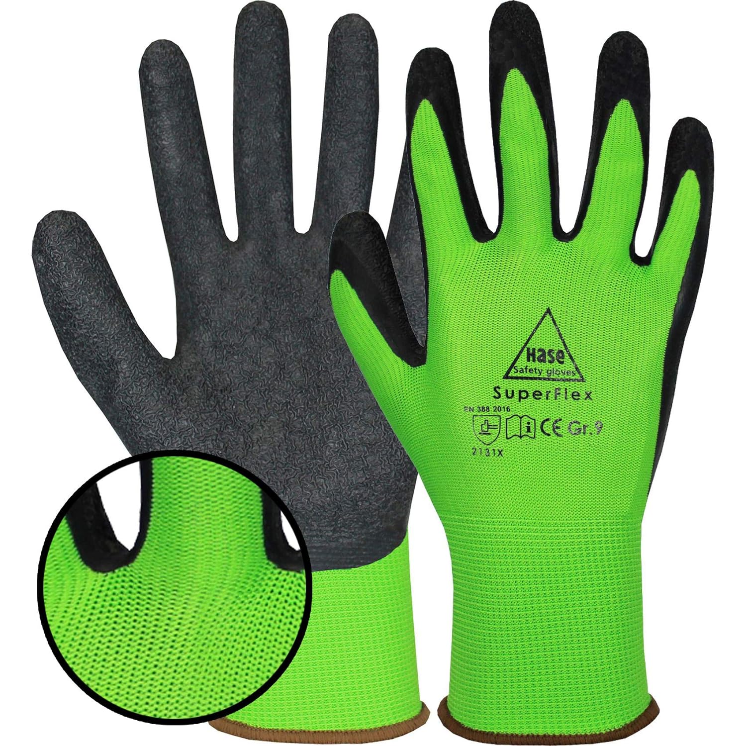 508610 Hase Superflex green Montagehandschuh Polyester/Latex 10 Paar Gr 6-11 Hase Safety Gloves