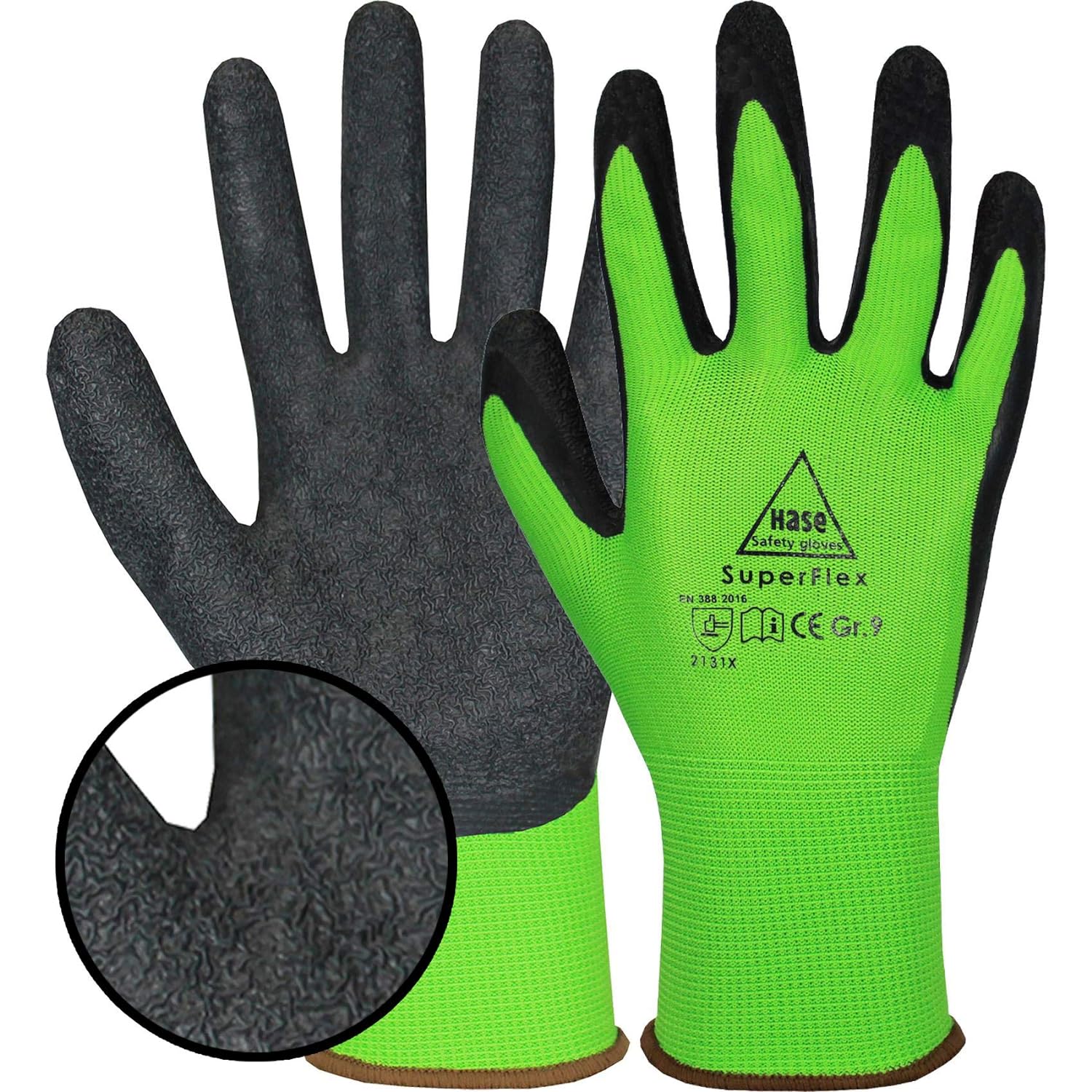 508610 Hase Superflex green Montagehandschuh Polyester/Latex 10 Paar Gr 6-11 Hase Safety Gloves