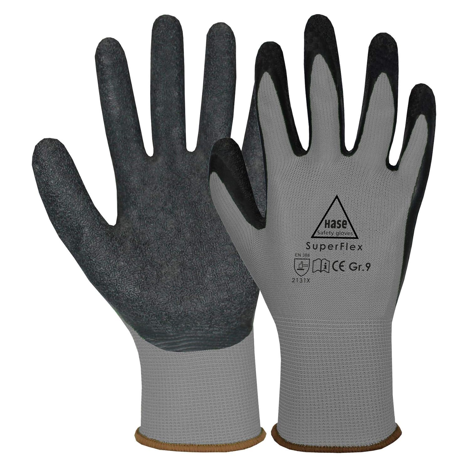 508610 Hase Superflex grey Montagehandschuh Polyester/Latex 10 Paar Gr 6-11 Hase Safety Gloves