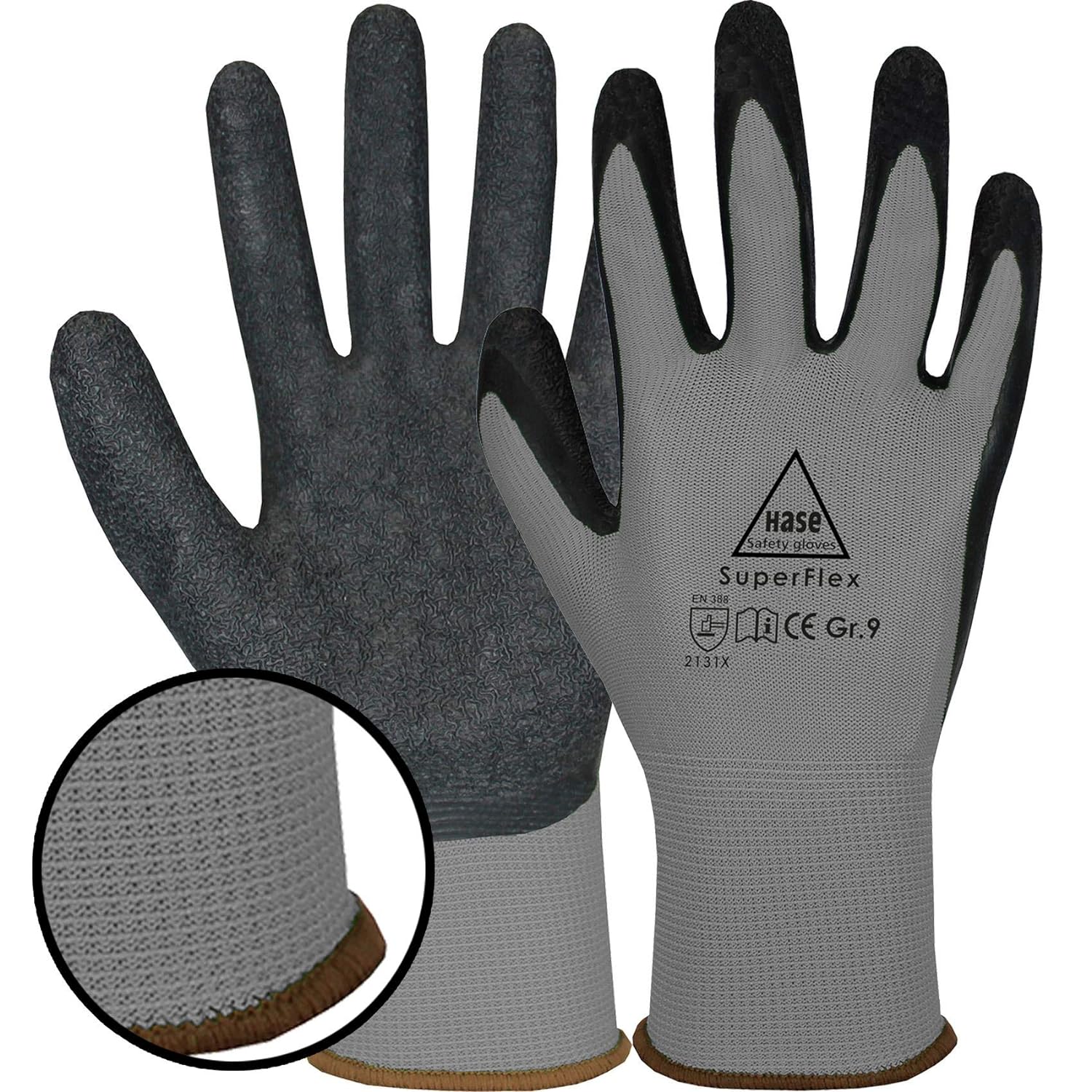 508610 Hase Superflex grey Montagehandschuh Polyester/Latex 10 Paar Gr 6-11 Hase Safety Gloves