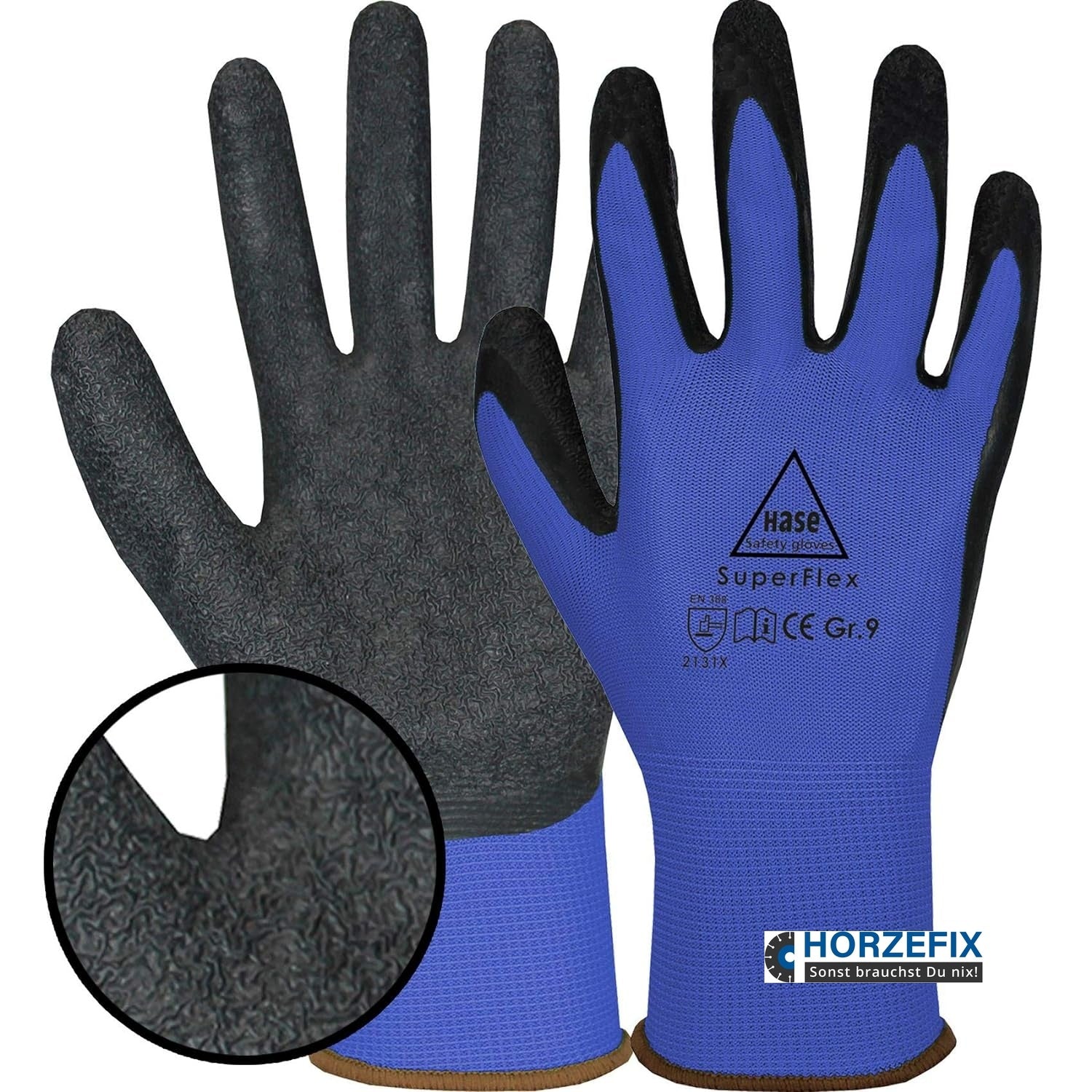 508610B Hase Superflex blue Montagehandschuh Polyester/Latex 10 Paar Gr 6-11 Hase Safety Gloves