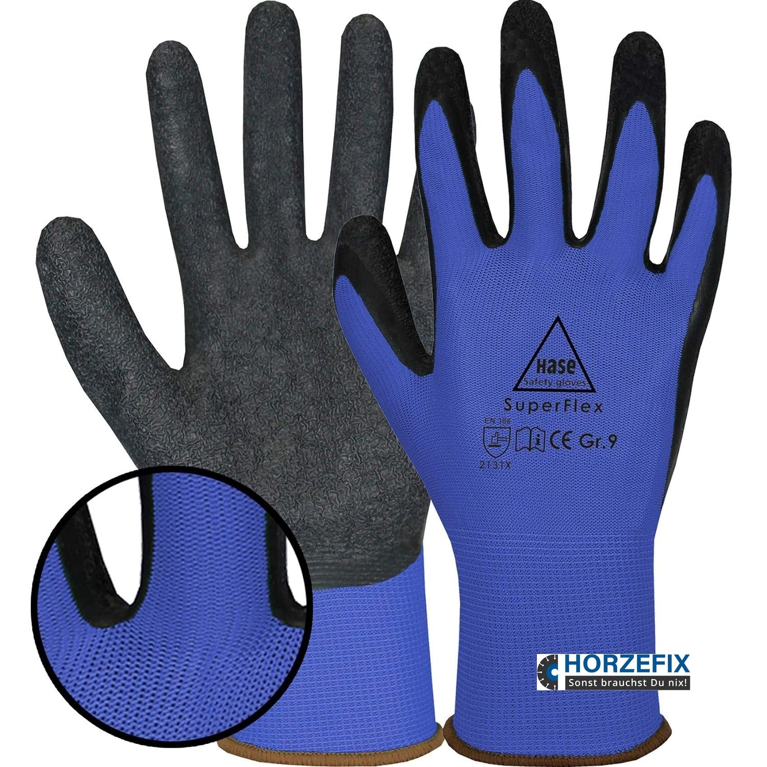 508610B Hase Superflex blue Montagehandschuh Polyester/Latex 10 Paar Gr 6-11 Hase Safety Gloves