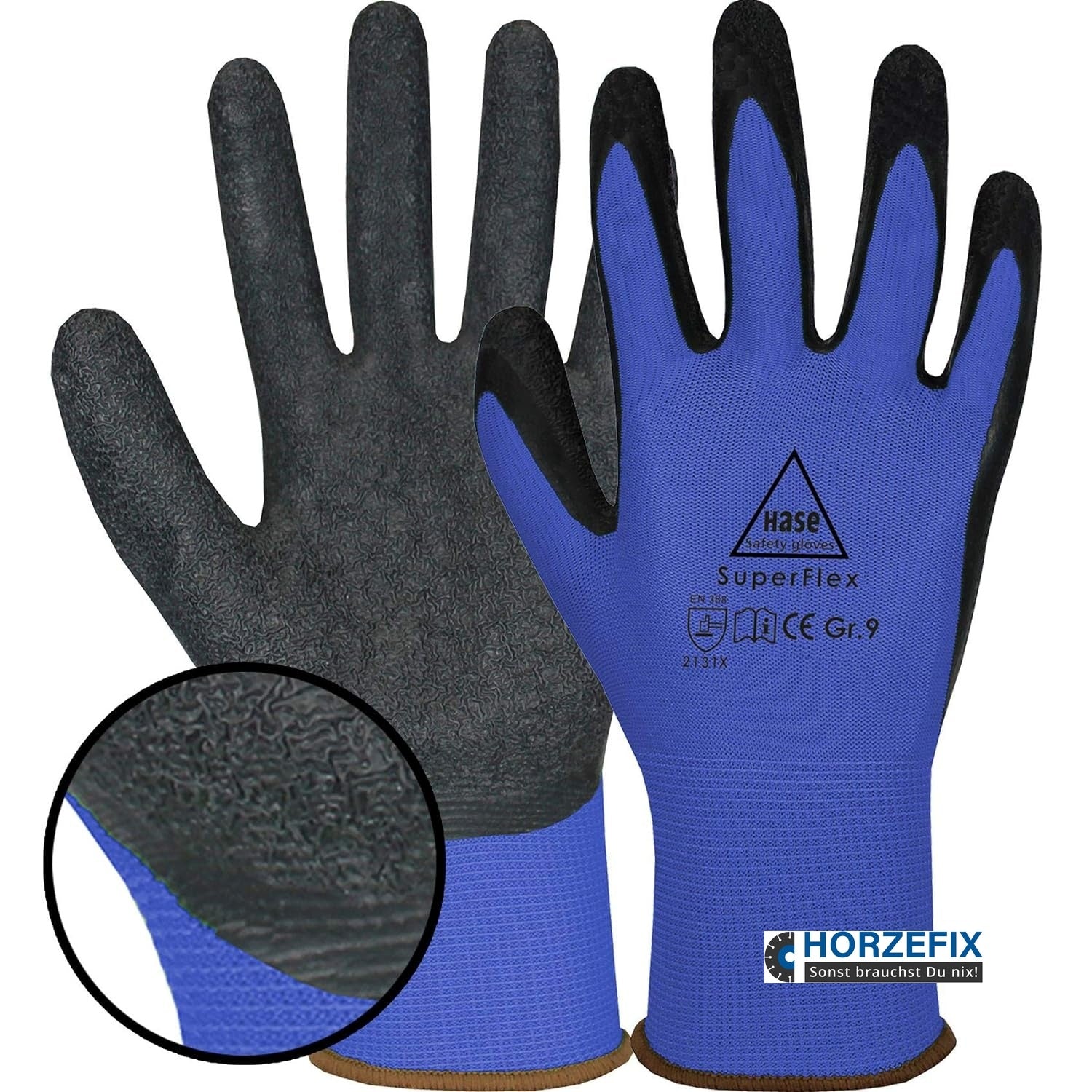 508610B Hase Superflex blue Montagehandschuh Polyester/Latex 10 Paar Gr 6-11 Hase Safety Gloves