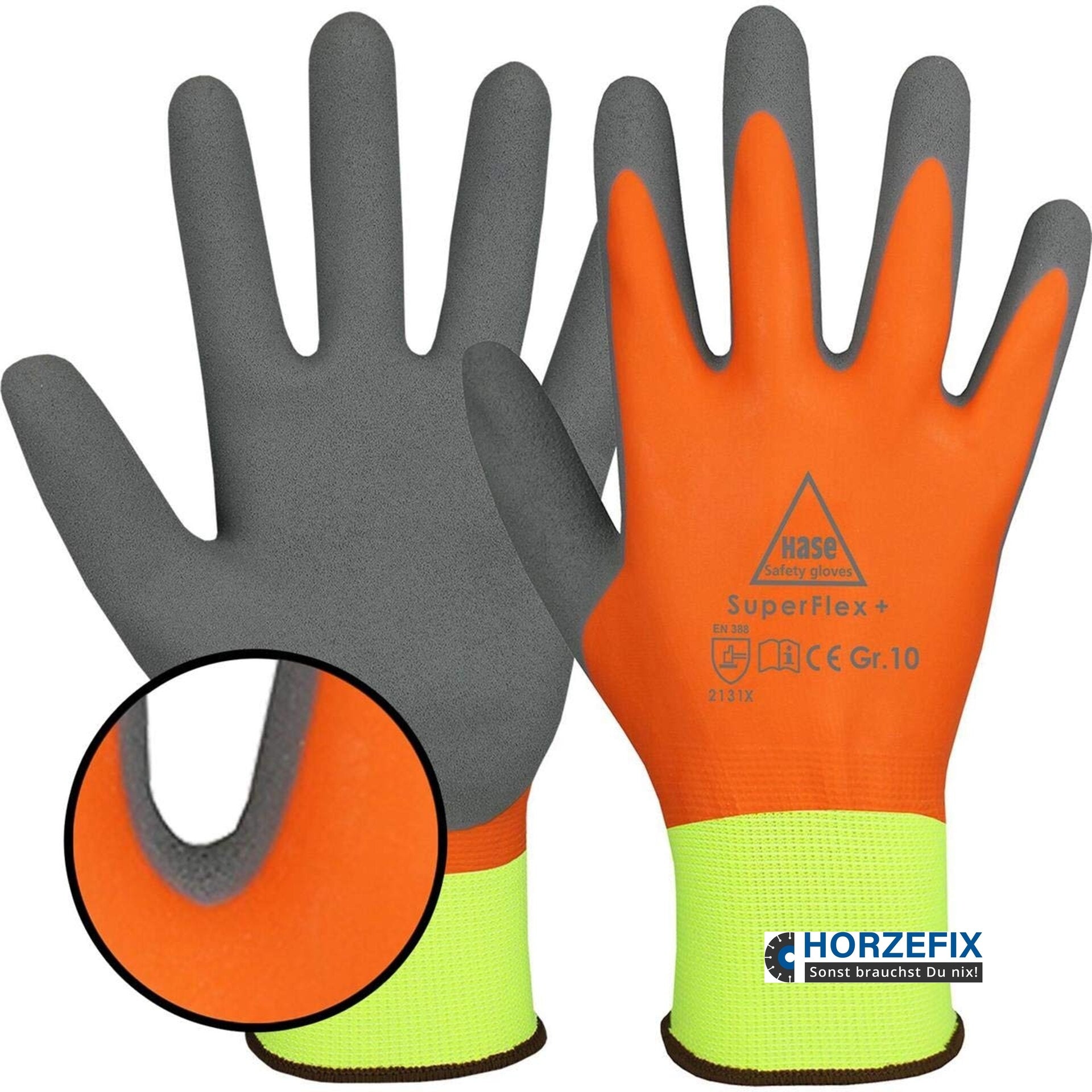 508645 Hase Superflex + Montagehandschuh Latex orange vollbeschichtet 10 Paar Gr 7-11 Hase Safety Gloves