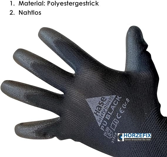 509560 Hase PU Black Montagehandschuh Nylon Polyester PU 10 Paar Gr 6-11 Hase Safety Gloves