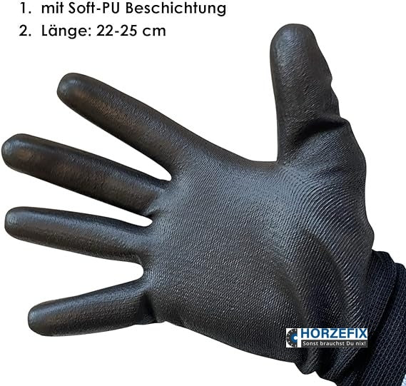 509560 Hase PU Black Montagehandschuh Nylon Polyester PU 10 Paar Gr 6-11 Hase Safety Gloves
