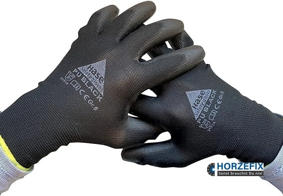 509560 Hase PU Black Montagehandschuh Nylon Polyester PU 10 Paar Gr 6-11 Hase Safety Gloves