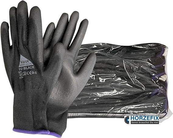 509560 Hase PU Black Montagehandschuh Nylon Polyester PU 10 Paar Gr 6-11 Hase Safety Gloves