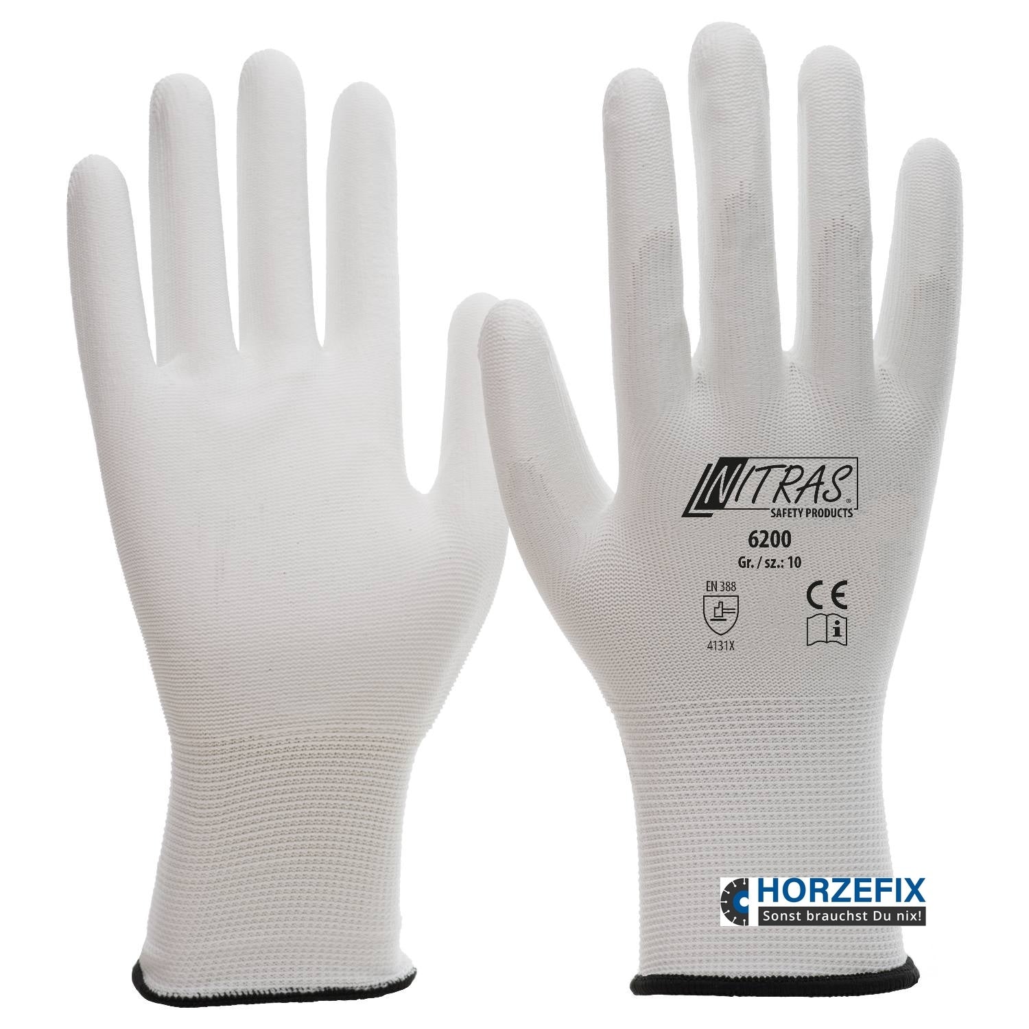 6200 Nitras Nylonhandschuh weiß teilbeschichtet 12 Paar Gr 6-11 horzefix