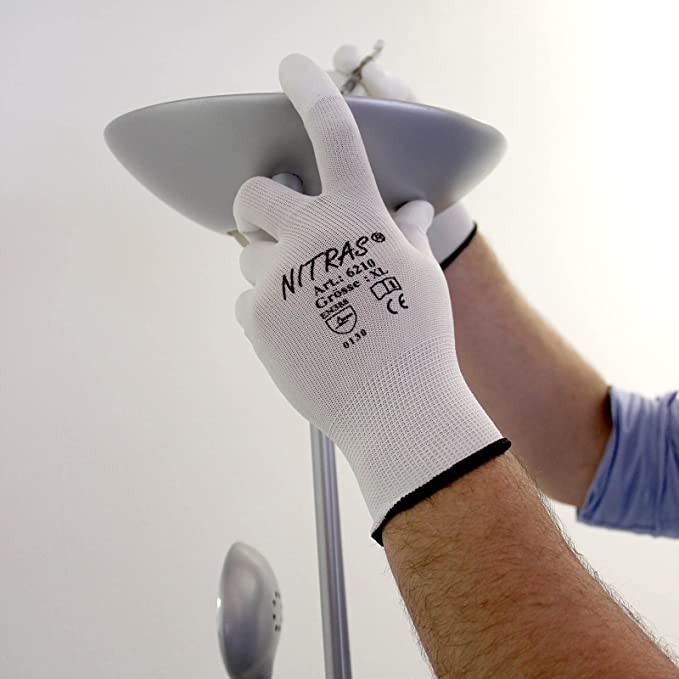 6210 Nitras Nylonhandschuh weiß teilbeschichtet auf Fingerkuppen 12 Paar Gr 6-10 horzefix