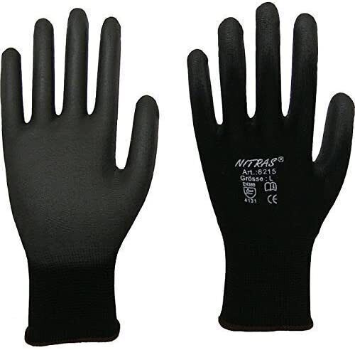 6215 Nitras Nylon schwarz mit PU-Beschichtung Feinmechaniker 12 Paar Gr 6-11 horzefix