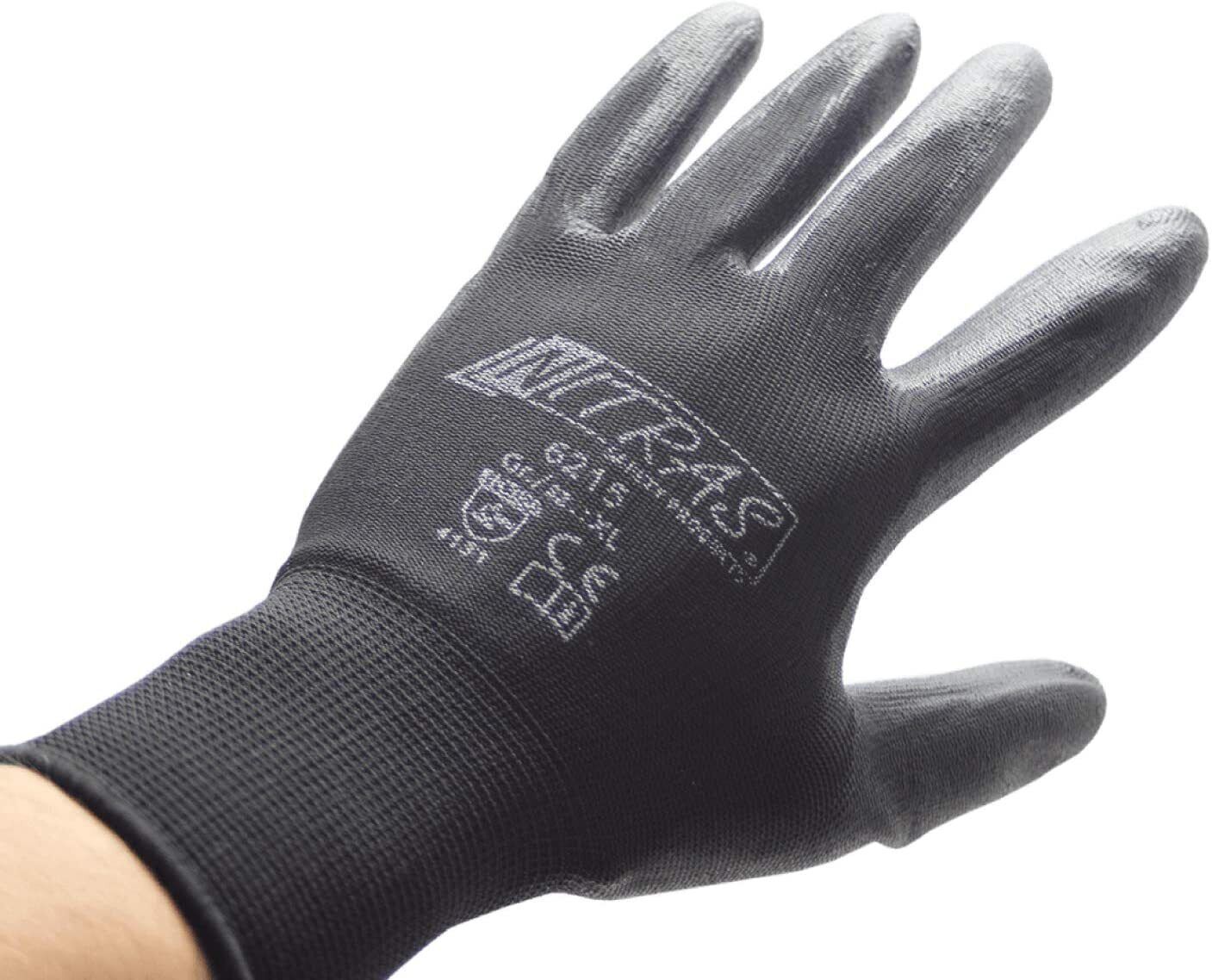 6215 Nitras Nylon schwarz mit PU-Beschichtung Feinmechaniker 12 Paar Gr 6-11 horzefix
